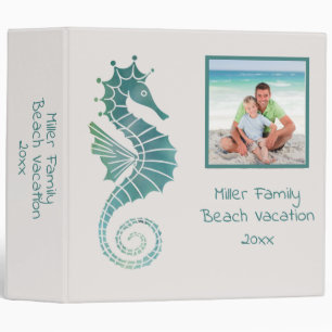 Seahorse Monogram Teal White Ocean Nautical Photo Binder