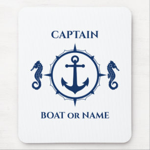 Seahorse Nautical Anchor Captain Boat or Name Navy Mouse Pad