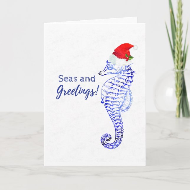 Seahorse Nautical Theme Holiday Card (Front)