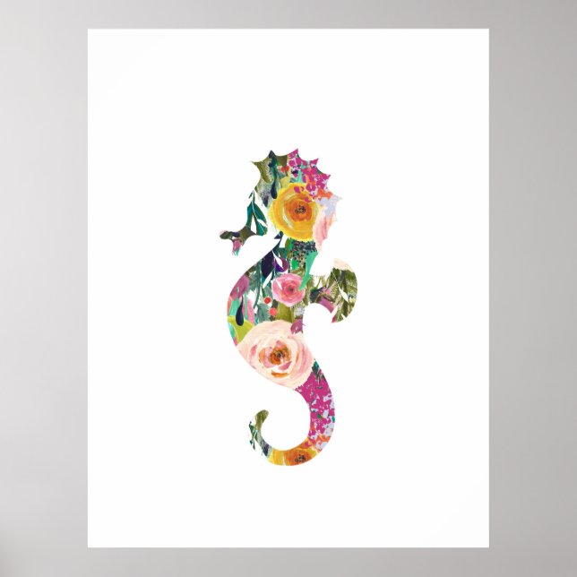 Seahorse nautical wall print nursery art (Front)
