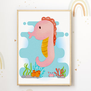Seahorse Nursery Imprimer Animal Kids Room Poster