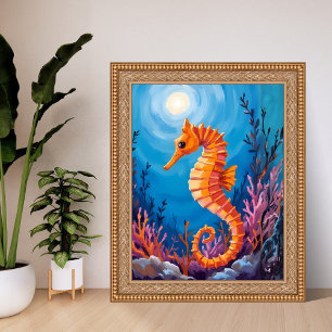 Seahorse Ocean Animal Coral Reef Watercolor Poster