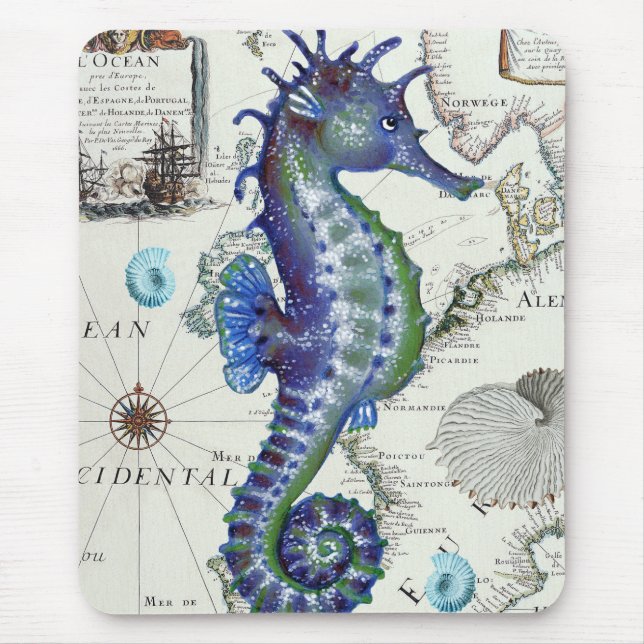 Seahorse Old Map Mouse Pad (Front)