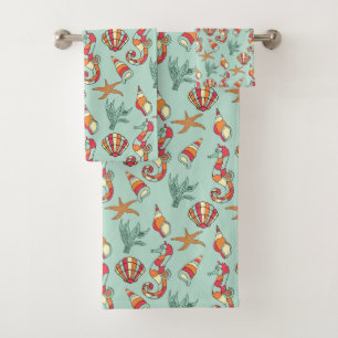 Seahorse on Mint Green Background Bath Towel Set