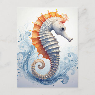 Seahorse on the ocean waves postcard