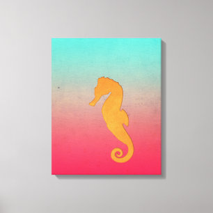 Seahorse orange silhouette Simple nautical beach Canvas Print