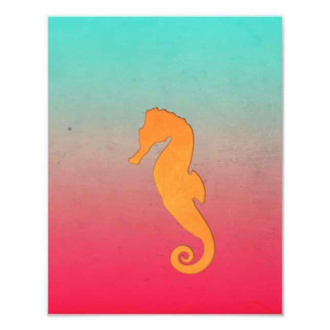 Seahorse orange silhouette Simple nautical beach Photo Print (Front)