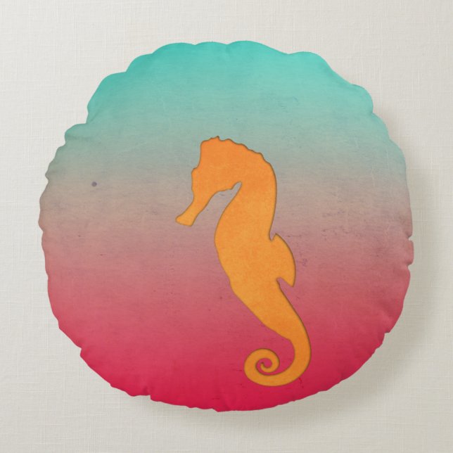 Seahorse orange silhouette Simple Nautical Round Pillow (Front)