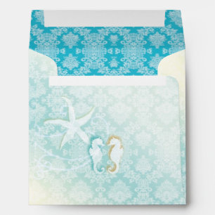 Seahorse Pair Turquoise Beach Wedding Envelopes