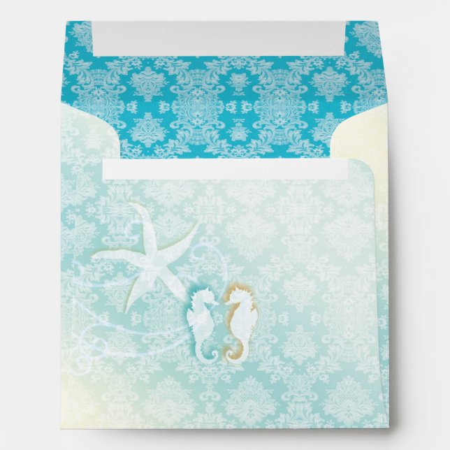 Seahorse Pair Turquoise Beach Wedding Envelopes (Back (Bottom))