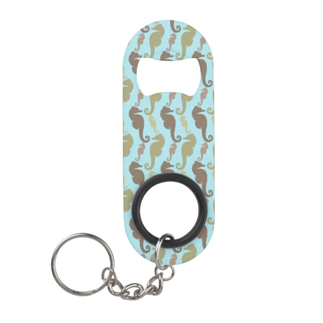 Seahorse Pattern Aqua Blue Mini Bottle Opener (Front)