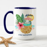 Seahorse Pineapple Pool Mele Kalikimaka Christmas<br><div class="desc">Tropical beach theme mug features a watercolor seahorse using a pineapple (decorated with palm leaves and hibiscus) as a swimming pool,  with sun,  sea and a starfish in the background and "Aloha" and "Mele Kalikimaka" greetings. Art by KL Stock</div>