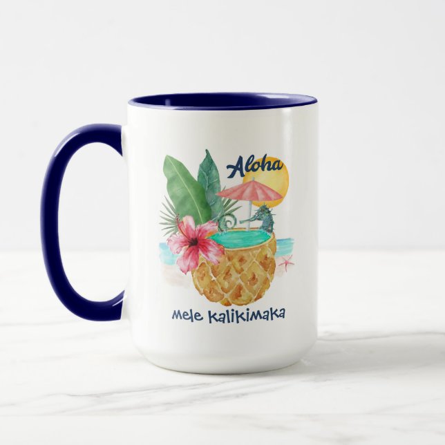 Seahorse Pineapple Pool Mele Kalikimaka Christmas Mug (Left)