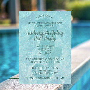 Seahorse Pool Party Birthday Invitation