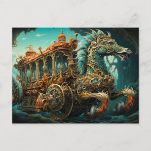 Seahorse Pulling Ornate Carriage Of Travellers Postcard