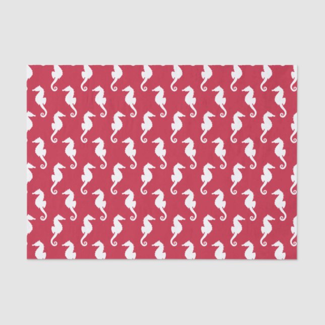 Seahorse Red and White Pattern Decoupage Tissue Paper (Front)