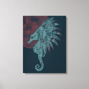 seahorse red moon canvas print