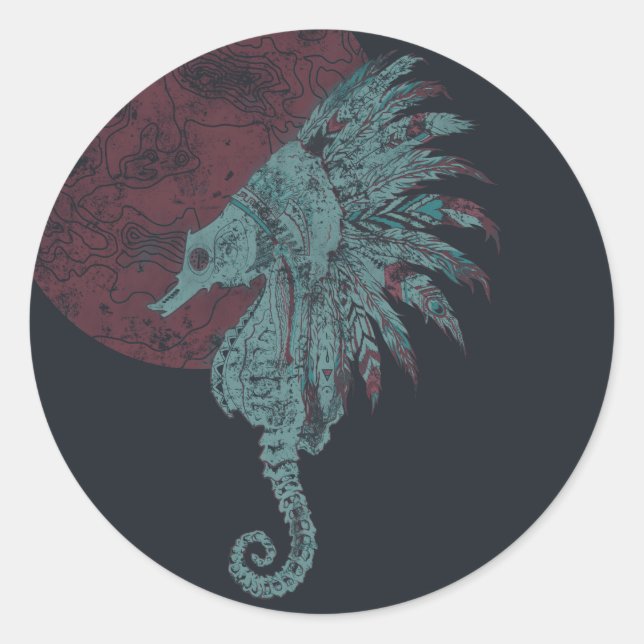 seahorse red moon classic round sticker (Front)