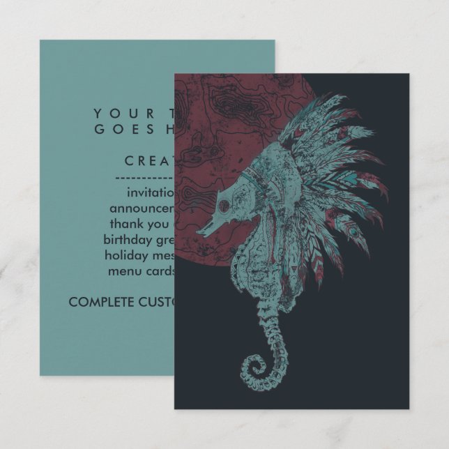 seahorse red moon invitation (Front/Back)