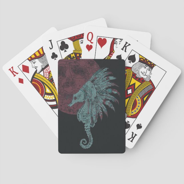 seahorse red moon playing cards (Back)