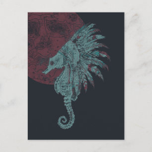 seahorse red moon postcard