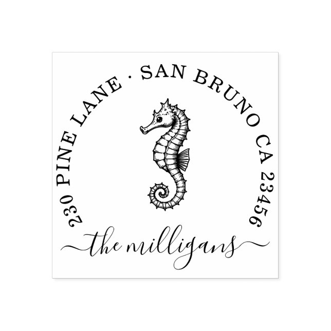 Seahorse Return Address Stamp – Ocean Elegance (Imprint)