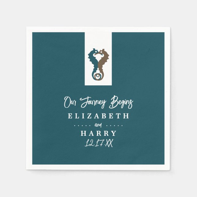 Seahorse Romance, Beach Wedding Napkin (Front)