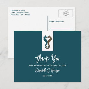Seahorse Romance, Beach Wedding Thank You Postcard