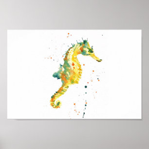 Seahorse, seahorse print, yellow seahorse, bathroo poster