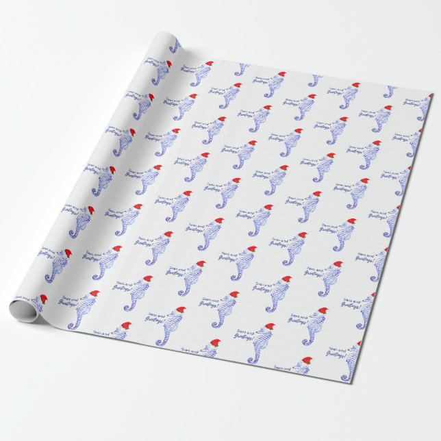 Seahorse Seas and Greetings Wrapping Paper (Unrolled)
