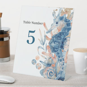 Seahorse shell under the sea baby boy shower  pedestal sign