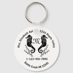 Seahorse Silhouette Monogram Phone Contact Info Ke Keychain