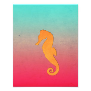 Seahorse silhouette orange turquoise Photo print