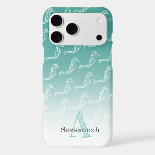 Seahorse Skeleton Pattern Sea Green Monogram Name