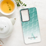 Seahorse Skeleton Pattern Sea Green Monogram Name Samsung Galaxy Case<br><div class="desc">This design features a sea foam green background with white dancing seahorse skeleton pattern and template text. Personalize the monogram initial and name,  remove one or both or edit using the design tool to select a font style,  size,  and colour you prefer</div>