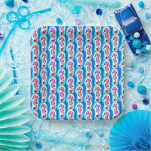 Seahorse Square Paper Plate