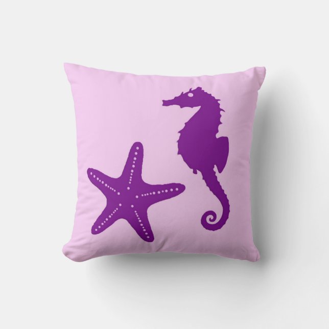 Seahorse & starfish - amethyst and orchid throw pillow (Front)