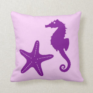 Seahorse & starfish - amethyst and orchid throw pillow