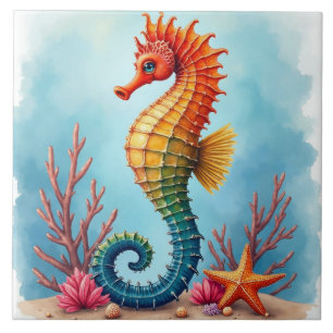 Seahorse, Starfish and Coral Tile