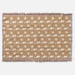 Seahorse & starfish - cocoa brown and beige throw blanket