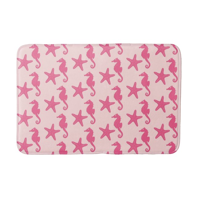 Seahorse & starfish - coral pink bath mat (Front)