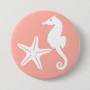 Seahorse & starfish - Light Coral Pink 3 Inch Round Button