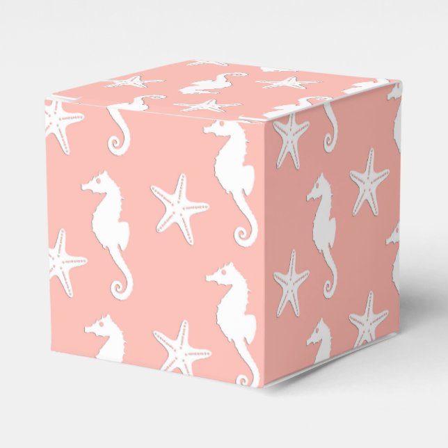 Seahorse & starfish - Light Coral Pink Favor Box (Front Side)