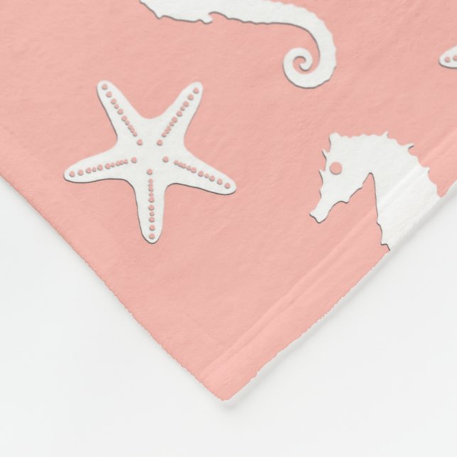 Seahorse & starfish - Light Coral Pink Fleece Blanket (Corner)