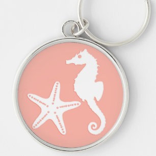 Seahorse & starfish - Light Coral Pink Keychain