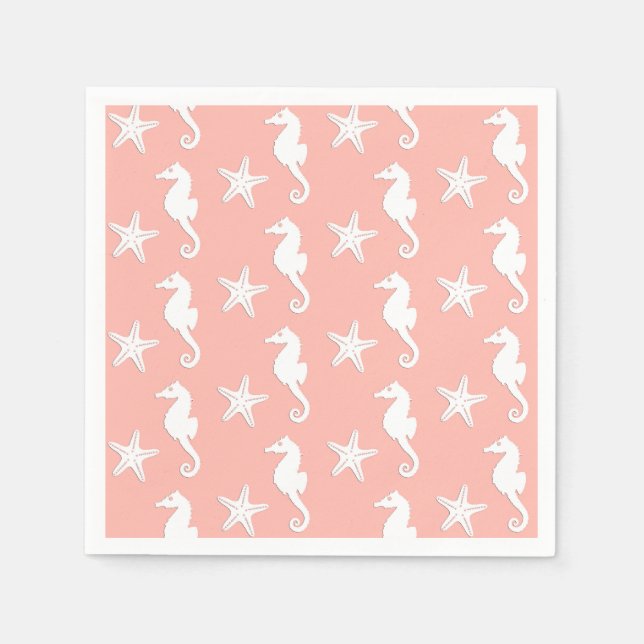 Seahorse & starfish - Light Coral Pink Napkin (Front)