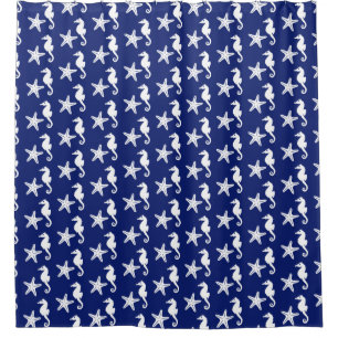 Seahorse & starfish - navy blue and white