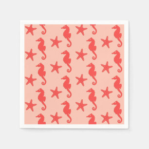 Seahorse & starfish - shades of coral orange napkin