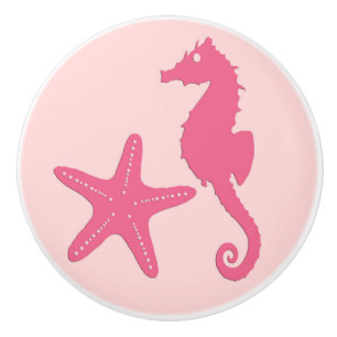 Seahorse & starfish - shades of coral pink ceramic knob