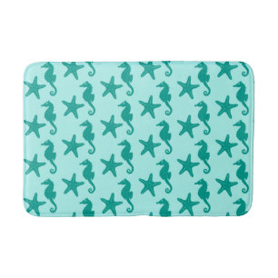 Seahorse & starfish - turquoise and aqua bath mat